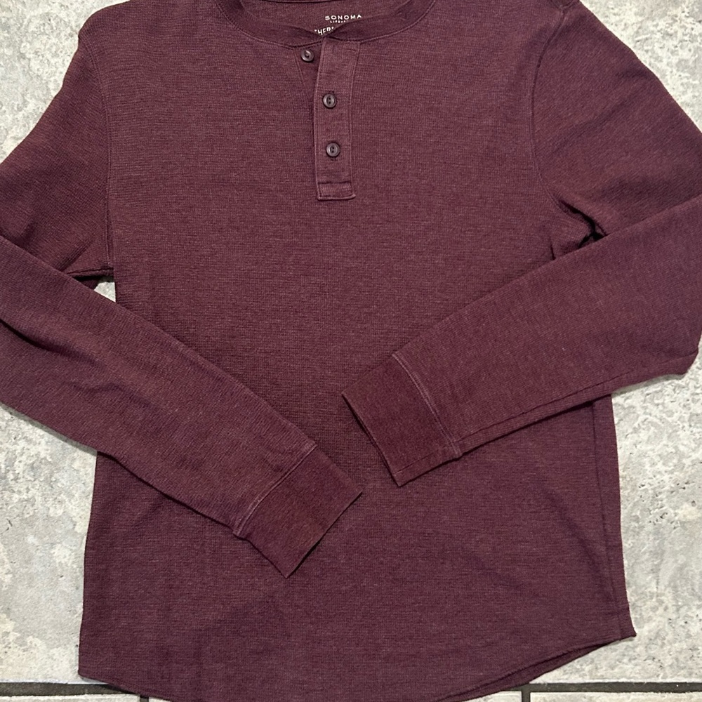 Sonoma Men's Maroon Long Sleeve Henley Shirt